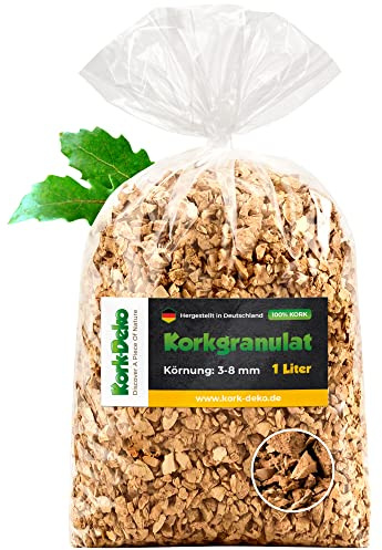 1 Litre Cork Grain Granulate Cork Granulated Powder Granules Powder scatter flock (3-8 mm medium coarse)
