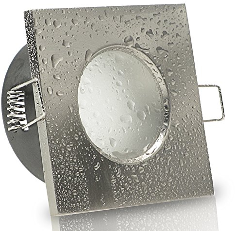 trendlights24 Aqua Base IP65 Bad Decken Einbauleuchte Edelstahl eckig für 12V 230V LED Halogen Einbaustrahler für Dusche, Nassraum Feuchtraum & außen