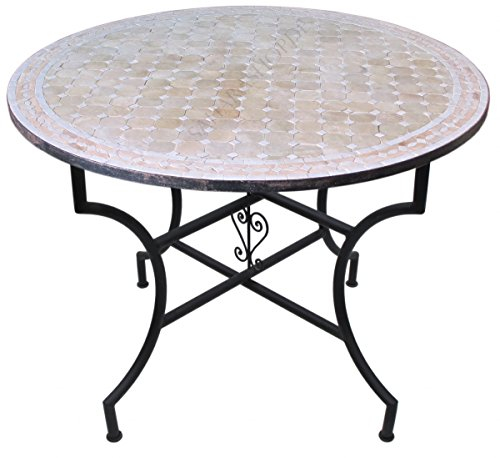 Saharashop - Mesa Redonda de Mosaico Oriental (100 cm de diámetro), Color Beige y Blanco