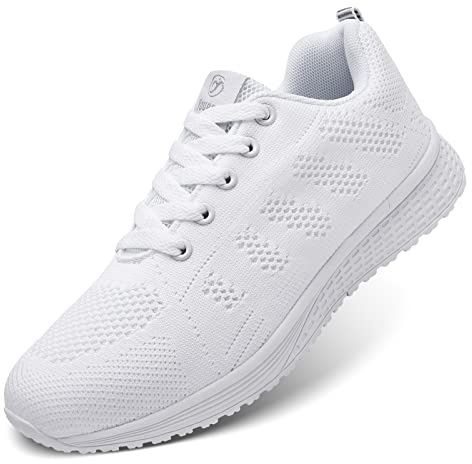 Sneakers för kvinnor, löparskor, snörskor, promenadskor, andningsbara löparskor för löpning, utomhus, löpning, A08 vit, 35 EU