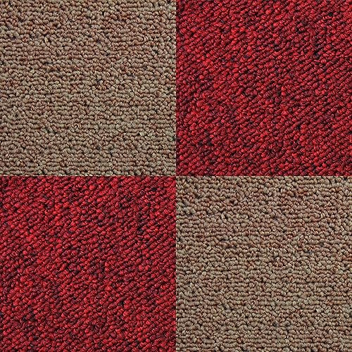 40 Losetas Moqueta Arena y Rojo Escarlata 50x50cm 10m² Parches Moqueta Casa Hogar Oficina Tienda Taller Losetas Alfombra Baldosas Suelo Resistentes Facil Instalación