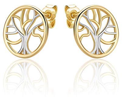14 Karat 585 Ohrstecker Lebensbaum Ohrschmuck Bicolor Gelbgold Weißgold