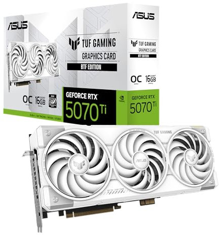 ASUS TUF Gaming GeForce RTX 5070 Ti 16 Go GDDR7 BTF White OC Edition Carte Graphique (NVIDIA DLSS 4, 3,125 lot, PCIe 5.0, 3 x DisplayPort 2.1b, 2 x HDMI 2.1b, GC-HPWR, Blanc
