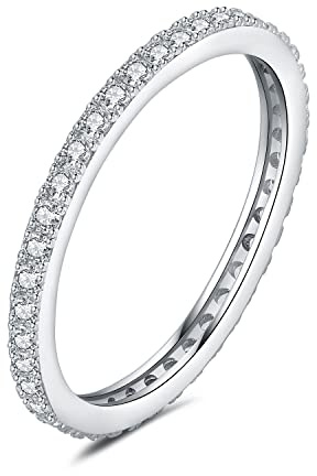 JewelryPalace Anello Eternity Donna Argento con Cubica Zirconia, Anelli Impilabili 925 con Pietre a Taglio Rotondo, Fede Nuziale in Argento Matrimonio Set Gioielli 16