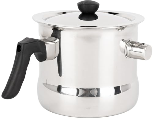 KARL HAUSMANN Edelstahl Milchtopf Induktion - 1.5L - Doppelwandig Milchkochtopf mit Pfeife und Deckel - Simmertopf mit Bakelitgriff - Wasserbad Topf - Milchtöpfe - Milchkanne - Wassertopf - Kochtopf