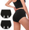 Walifrey Period Pants, Menstrual Underwear for Women, Cotton Knickers Multipack with Leakproof Crotch for Heavy Flow Extra Protection 2pack 3XL Black