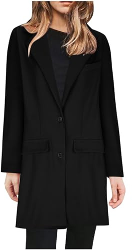 AMhomely Long Blazer Jackets For Women UK Plus Size Button Suit Coats Smart Casual Light Weight Jacket Long Sleeve Plus Size Formal Jacket Plain Oversized Lapel Dress