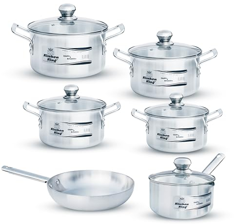 Kitchen King Frying Pan Pots and Pans Cookware Set with Lids Induction Compatible Aluminium Pan Set, Casserole Dishes with lids Oven Proof and Saucepans with Lids Induction PFOA Free (11)