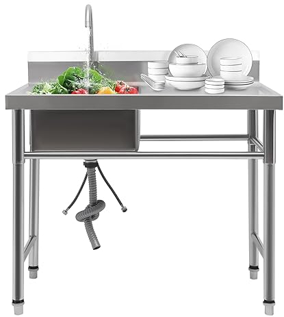 vinnyooc 100x61x95cm Spültisch Spülbecken Edelstahl Gastrospüle Arbeitsplatte Küche Ausgussbecken Spüle Waschbecken 1 Becken Freistehende Edelstahl Spültisch Für Küche Restaurant