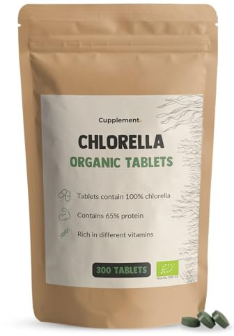Cupplement 300 Comprimés de Chlorella Biologique – Sans Poudre ni Flocons – Super-aliment – Spiruline – Chlorella – Algues – Algues Bleues – Spiruline