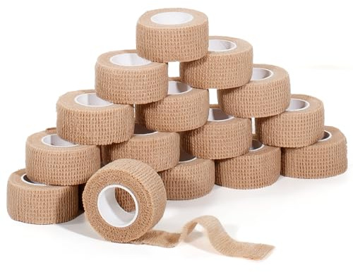 JHGIC Self Adhesive Bandage Wrap,Bandage Tape,Medical Tape,Vet Tape,Athletic Tape Gauze,for First Aid,Sports, Wrist, Ankle (16pcs Beige, 1inch*5Yards)