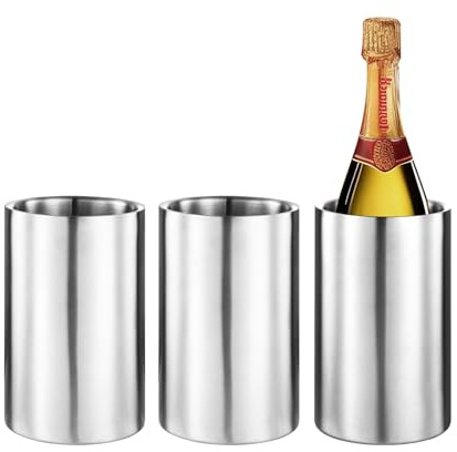Generic 3 Packs Stainless Steel Double Wall Wine Cooler,Wine Chiller Bucket Champagne Ice Bucket, Fits Most Standard Sized Bottles, Silver