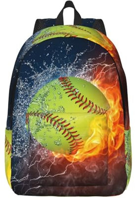 Vintage Paris Eiffelturm Schmetterling Canvas Casual Leichter Rucksack Laptop Tragbarer Rucksack Wandern Ausflug, Orangefarbener Softball auf Feuer und Wasser, M