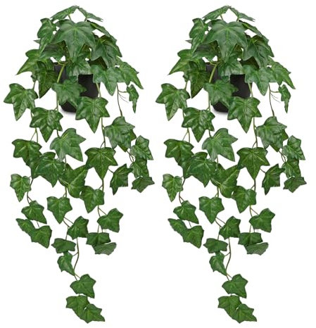 Arborus 2 piante di edera finta in vaso nero, 63,5 cm, edera artificiale in vaso, piante rampicanti artificiali verdi da appendere con viti per balcone, scaffale da ufficio, decorazione per la casa