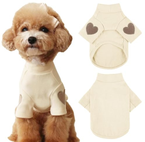 Yaopelky Hundtröja för små medelstora hundar varm husdjur t-shirt hundkläder med hjärttryck katt valp outfit hundtröjor för teddy, chihuahua schnauzer (beige, medium)