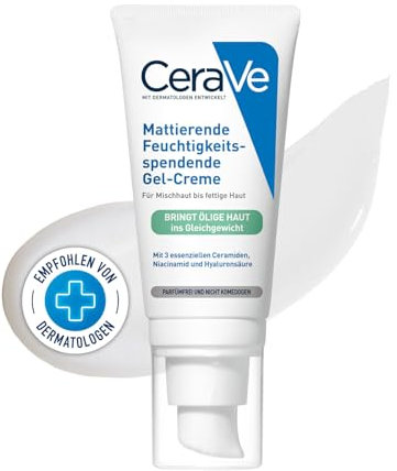 CeraVe Mattierende Feuchtigkeitsspendende Gel-Creme, Bei fettiger und öliger Haut, Mit Hyaluronsäure, Ceramiden und Niacinamid, Langanhaltend feuchtigkeitsspendend, 52 ml