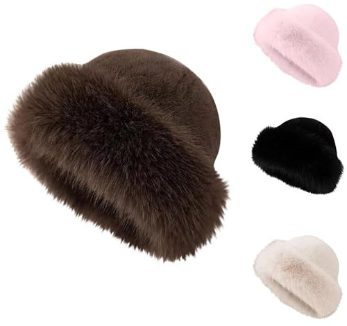 Battnot Mütze Damen Fellmütze Pelzmütze Damen Weihnachtsmütze plüschmütze Warm Weich Damenmütze Kunstfell Faux Fuchs Pelz Warm Weich Russische Kunstpelzmütze für Reisen, Skifahren, Wandern