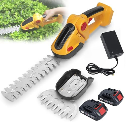 Taille-Hedges sans Fil & Cisailles À Gazon 2-en-1 - Taille-Bordures Électrique Manuel avec 2 * 1500mAh Batteries, Coupe-Arbustes Alimenté par Batterie pour Arbustes, Jardin, Gazon & Taille