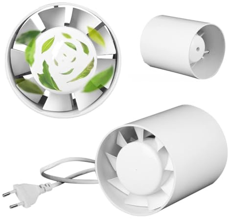 IVEOPPE Ventilador de tubo de 100 mm, ventilador de tubo en línea, 130 m³/h, extractor de humo, ventilador de canal, ventilador de baño silencioso de 34 dB, para casa, cocina, baño, inodoro, ático,