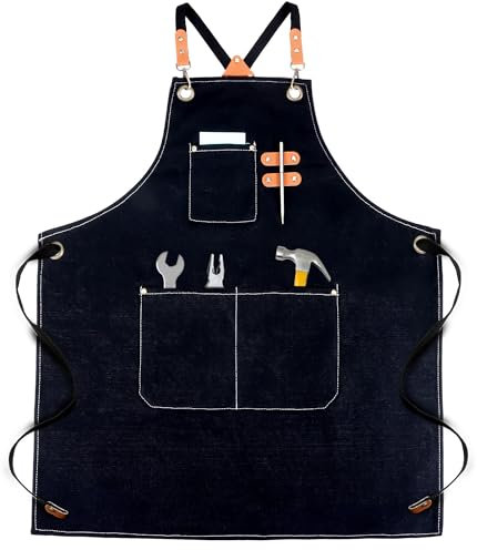 HO-SFSM Grembiuli da lavoro, grembiule da saldatura, grembiule per la lavorazione del legno, con cinghie posteriori incrociate, con 3 tasche per attrezzi, uomo e donna, nero