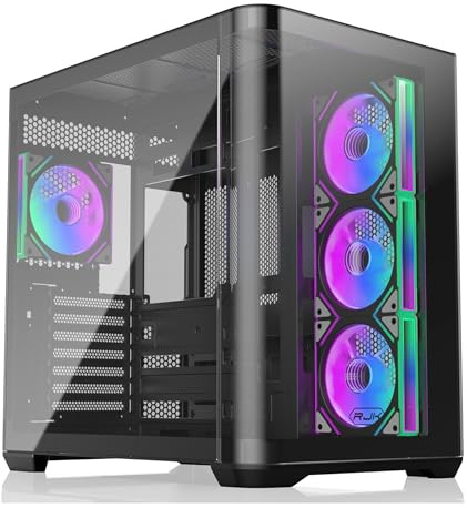 RAIJINTEK Boîtier ATREUS BT4 E-ATX avec panneaux verre incurvé, 4 ventilateurs ARGB PWM miroir Infinity 120 mm, air fluide, support GPU vertical