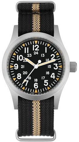Militado ML05B 38mm Montres Pour Hommes, Mouvement Miyota Super 2035 Montre Vintage À Quartz Pour Hommes, 100 m Étanche Montre Militaire Verre Saphir Avec Revêtement AR Luminieux Avec Bracelet Nylon
