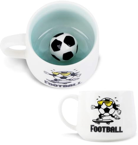 Aitsite Football Mug mit 3D Ball, Creative 3D Ceramic Cup, Funny Soccer Mug, Personalized Football Gift for Teenage Boy Girl Man Ball Fan, Christmas Birthday Gifts
