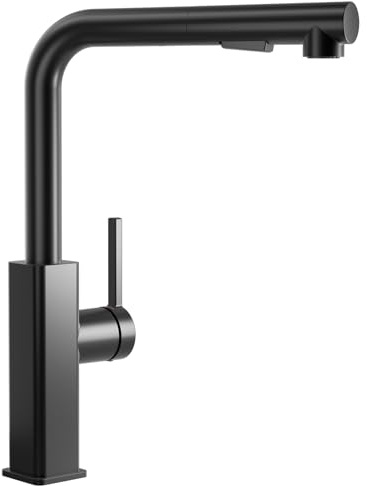 CECIPA Wasserhahn Küche Schwarz Ausziehbar, Küchenarmatur mit Brause Ausziehbar, Mischbatterie küche Schwarz Matt, Armatur mit 2 Wasserstrahlarten, Spültischarmatur Edelstahl, Kitchen tap 360° Drehung