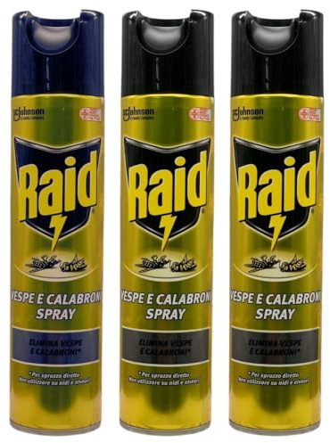 Spray Elimina Vespe e Calabroni per Spruzzo Diretto Non Utilizzare su Nidi e Alveari, 400ml (3 Unità)