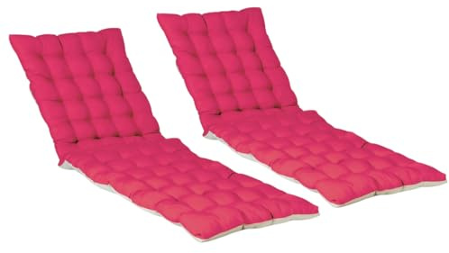 Atout Ciel Lot de 2 Coussins matelassés Bicolores pour Bain de Soleil, transat en Tissu déperlant 190x60cm, Framboise/Beige