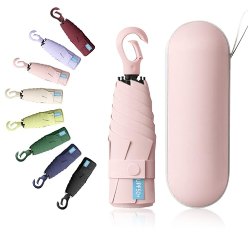 Detontek 6 Ribs Mini Travel Umbrella, Mini Folding Umbrella, Small Umbrella, Pocket Umbrella, Umbrella With Buckle Handle, Dual Purpose, With Storage Box