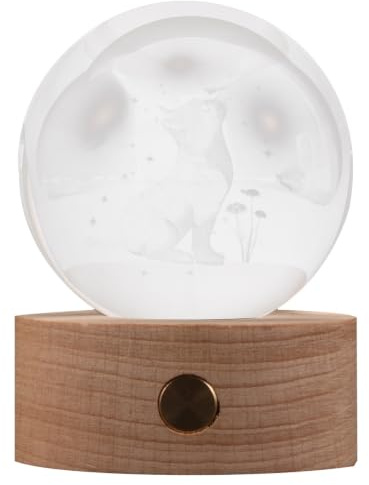 OUNONA Kristallkulalampa med träbas, 60 mm/2,36 glödande blommande fjärilskattfigur, klotlampa för kontorsskrivbord, hylla, födelsedagspresent till kvinnor och flickor