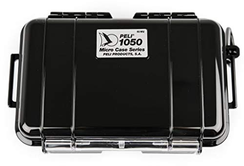 PELI 1050 Micro Case-Schützende Hartschalenbox für Kleine Gegenstände, IP67 Waterdicht, 1L Volumen, Schwarz/Schwarze Gummieinlage