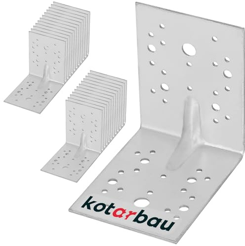KOTARBAU® 25 Stycken Vinkelbeslag Med Förstärkning - Galvaniserat Stål - 130 x 130 x 100 mm - Silver - Kraftiga Vinkelbeslag - Med Ribbor - 90 Graders Hörnfäste - Vinkeljärn - Vinkelanslutning