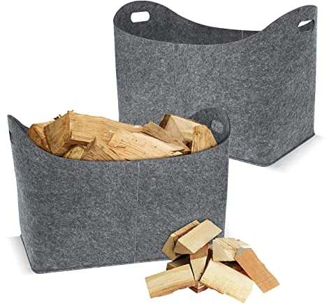 ACXIN Lot de 2 paniers en feutre pour bois de chauffage avec poignée renforcée, sac de rangement en feutre pour bois de chauffage, journaux, aliments, etc., 55 x 30 x 40 cm, gris clair