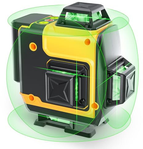 Laser Level, FELLAT 4x360°4D 16 Lines Green Laser Level for Construction, Two 360° Vertical and Two 360°Horizontal Laser Level with Pulse Mode, Remote Controller and Two Rechargeable Battery