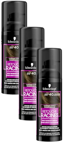 Schwarzkopf - Retouche Racines Cheveux Blancs - Spray Masquant Temporaire Racines Cheveux - S’efface au premier shampooing - Châtain foncé, 120 ml (Lot de 3)