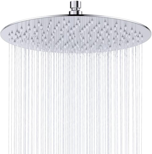 Pommeau de Douche Pluie 20 cm – Tête de Douche Ronde 8 Pouces en Acier Inoxydable, Effet Pluie, Auto-nettoyante, Finition Chromée, Installation Facile