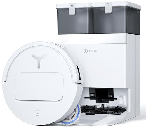 ECOVACS DEEBOT T50 PRO OMNI Robot Vacuum,Extend Side Brush and Mop, 15,000Pa, AIVI 3D 3.0, Auto Cleaning Solution Adding, 75℃ Hot Water Mop Washing, Hot Air-Drying, Ultra-thin 81mm, White