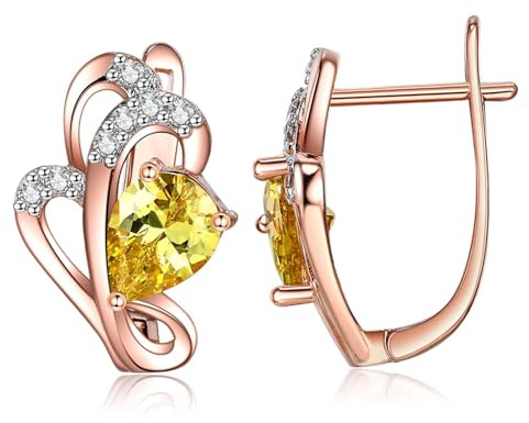 Tolldek Orecchini da donna in vero oro rosa, stile vintage, Au585, giallo citrino, taglio a goccia, orecchini in oro 14 carati, stile Liberty con diamante