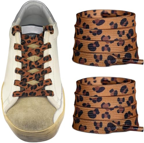 UamGlsob Skosnören med leopardtryck 5/16 tum (8 mm) breda, 100 % polyester platt gepardfärgade skosnören för sneakers, stövlar, ledig