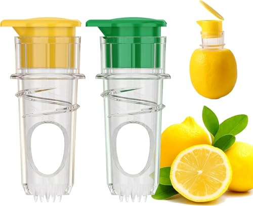 Exprimidor de limón con tapa de rosca (2025) – Paquete de 2 exprimidores manuales de limón y lima sin BPA con tapa – Ideal para cocina, cócteles y cocinar al aire libre (amarillo y verde)