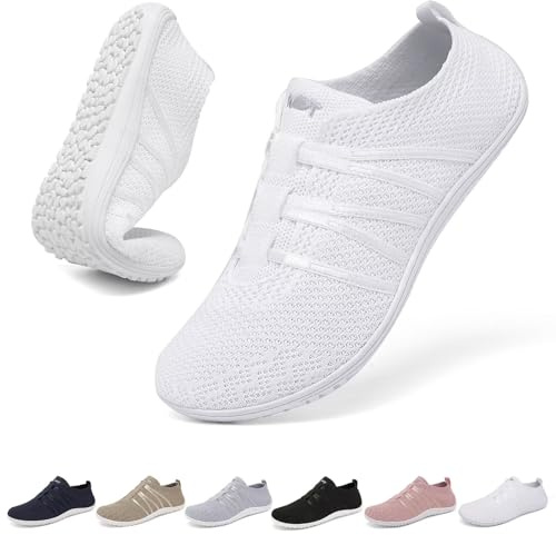 Merdoo Scarpe Barefoot Donna Uomo Minimaliste Scarpe Senza Lacci Traspirante Barefoot Shoes Antiscivolo Slip On Scarpe Piedi Nudi Leggere Sneakers Zero Drop Unisex Bianco 38EU