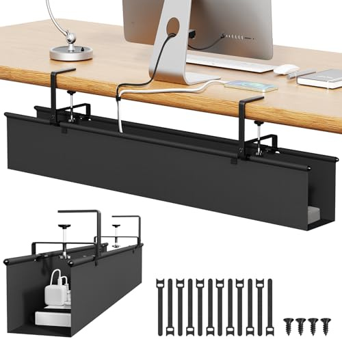 Dayacoco Under Desk Cable Management Tray, 36/90CM No Drill Desk Cable Tidy Tray, Clamp/Screw Mount Cord Desk Storage for Wire Management, Sturdy Waterproof Fabric Cable Basket for Office and Home