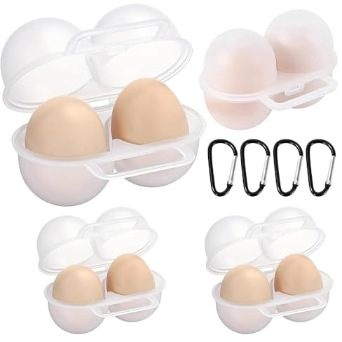 ZXBBTZ 4 Hueveras de Plástico para 2 Huevos con Mosquetón Viaje Camping | Caja para Huevos Portátil, Organizador de Huevos para Protege los Huevos en Mochilas y Neveras para Picnic y Excursiones