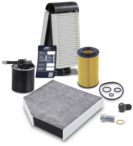 BESTPRICE Inspektionspaket Set B mit 1x Ölfilter, 1x Innenraumfilter (Aktivkohle), 1x Innenraumfilter (Vorfilter), 1x Kraftstofffilter, 1x Luftfilter, 2x Ölablassschraube, 1x Ölwechselanhänger