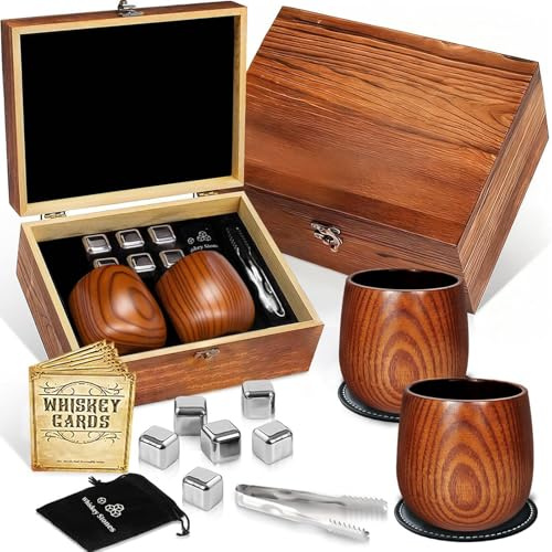 Kangnice Juego de vasos irlandeses Lavishness con piedras refrigerantes incluidas y mano de obra en madera de calidad para reforzar sabor en cualquier entorno, sin diluir los vasos Irish Crags