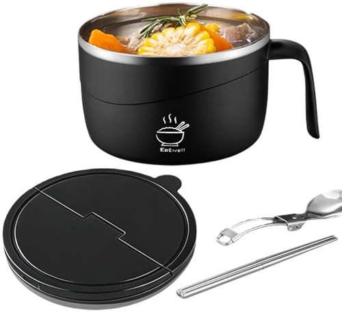 Genérico Nudlar skål set – bärbara soppkoppar med lock och gaffel – värmebeständigt skålset – för , , universitetsbostad, ris, soppa, pasta, havre,