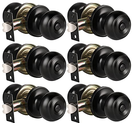 KNOBWELL 6 Pack Privacy Door Knob for Bathroom or Bedroom Door Knobs, Round Interior Door Knobs, Indoor Door Knob, Keyless Black Door Knob with Lock, Door Handle Lock for Interior Doors, Matte Black