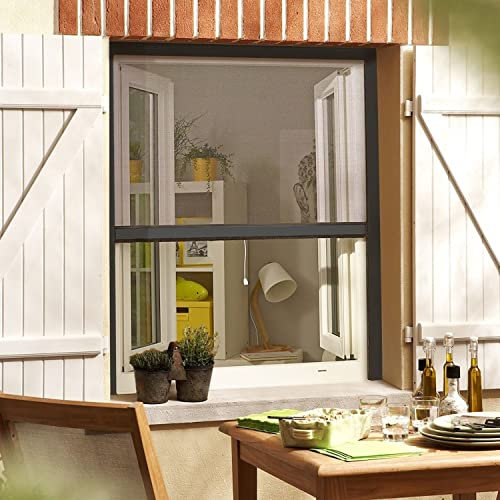 MADECOSTORE Moustiquaire Enrouleur Alu Gris Anthracite Recoupable pour Fenêtre L.80cm x H.Jusqu'à 130cm